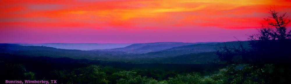 Hill Country sunrise, Wimberley, TX, at ourdreamhomenightmare.com